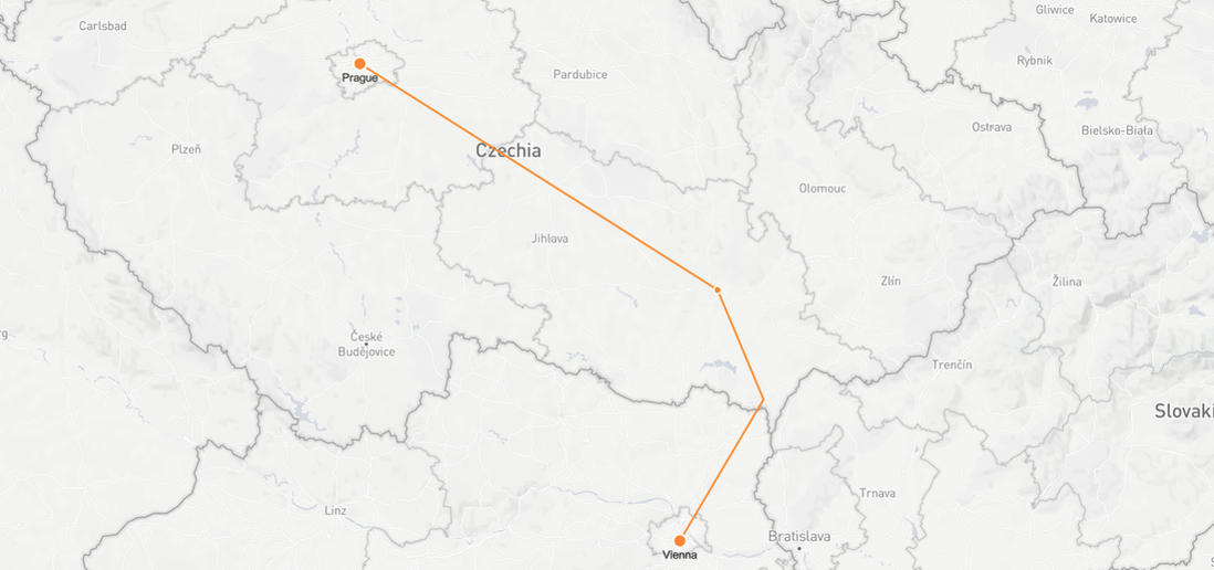 Mapa de Praga a Viena