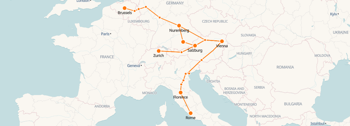 Mapa Ferroviario del Tren Nightjet